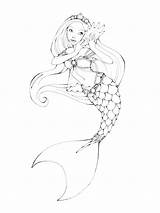 Mermaid Outline Coloring Pages Printable Sheets Drawing Shell Drawings Adult Mermaids Color Print Colouring Kids Fairy Barbie Outlines Deviantart Book sketch template