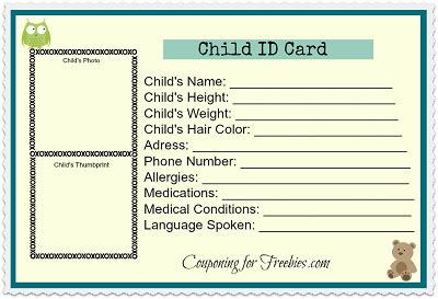 printable child id card good idea    kids   school