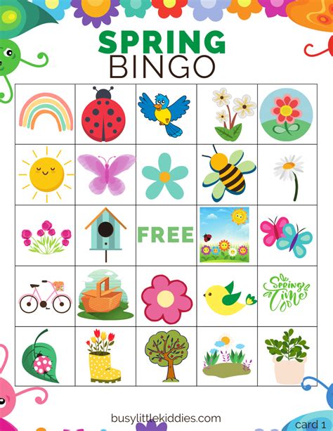 spring bingo  printable  kids  players busy  kiddies blk