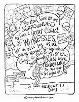 Coloring Hebrews Verse Witnesses Hebrew Scripture Since Marydeandraws Praying Draws sketch template