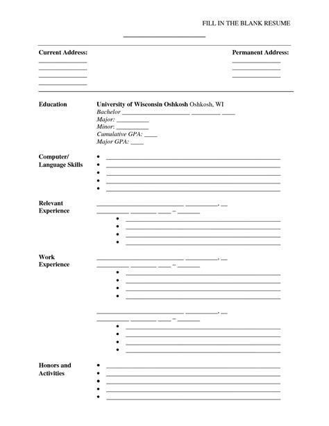 printable fill   blank resume templates
