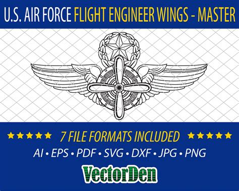 air force flight engineer wings master badge insignia vector art
