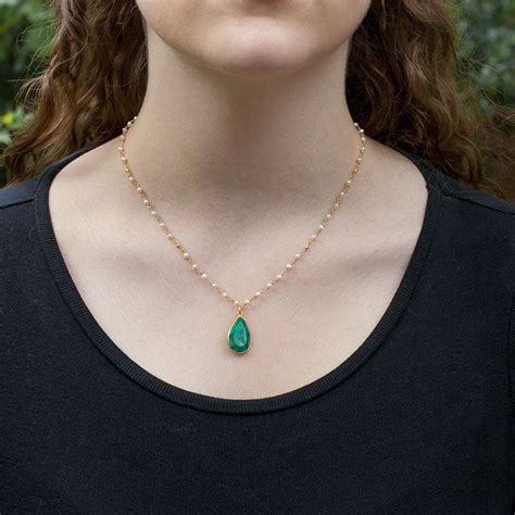 emerald  pearl pendant necklace  rochelle shepherd jewels gold