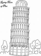 Leaning Pisa Tower Coloring Kids Pdf Open Print  sketch template