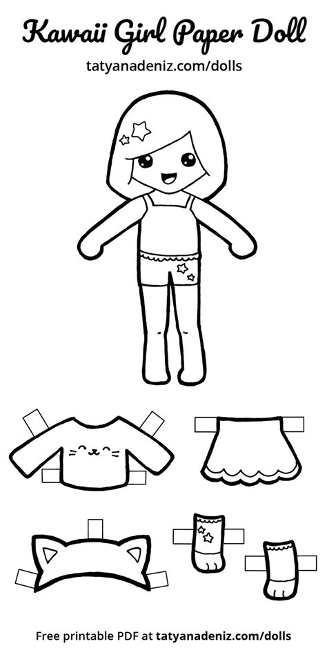 printable kawaii paper dolls paper doll template  printable