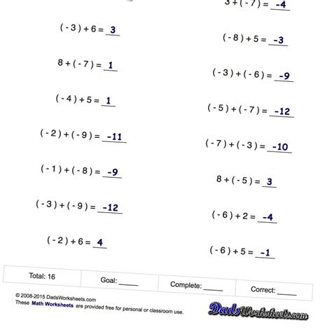 negative numbers addition  subtraction worksheets worksheet hero