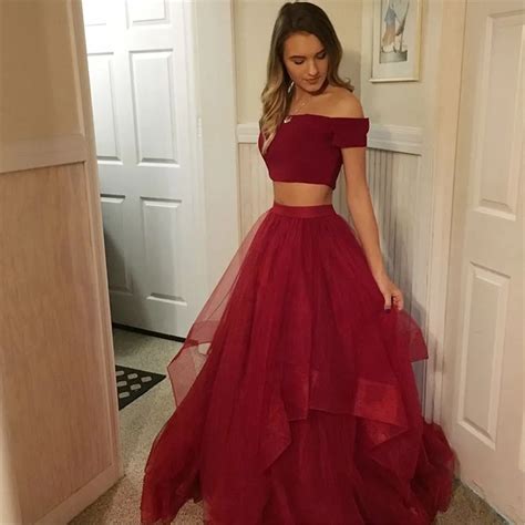 piece prom dresses burgundy boat neck short sleeve   tulle simple long evening gowns