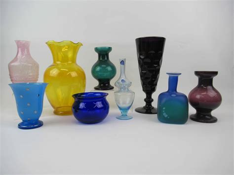 Lot Detail Group Of 9 Assorted Colored Glass Vases