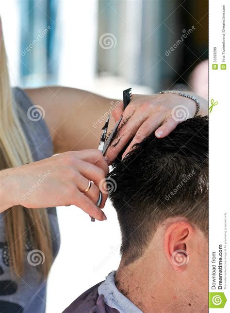 trendy haircut stock image image  client brown caucasian