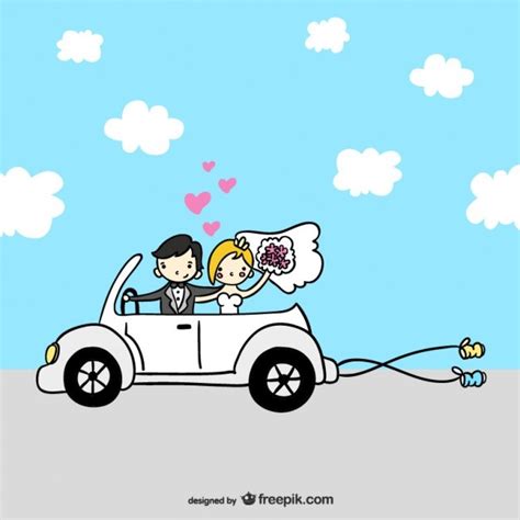 Just Married Cartoon Couple Vector Free Download