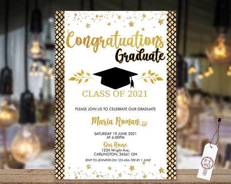 congratulations gold graduation invitation printable template gold