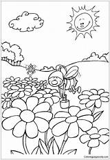 Bees Pages Flowers Coloring Color sketch template