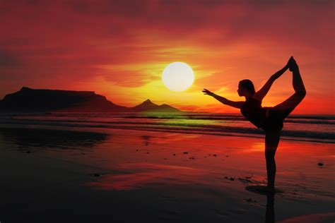 yoga woman sunset beach  stock photo public domain pictures