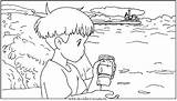 Ponyo Sosuke Miyazaki Hayao Coloriages Totoro Falaise Ghibli Imprimer Template Neighbor Spirited sketch template