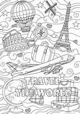 Travel Coloring Pages Adult Colouring Printable Book Traveling Favoreads Sheets Adults Kids Doodle Drawing Choose Board Summer Sold Etsy sketch template