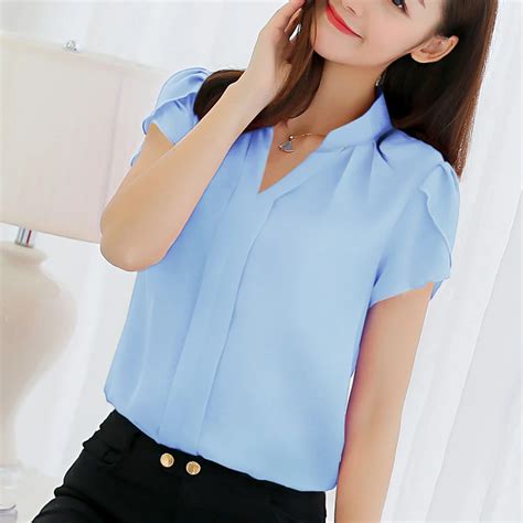 buy spring summer chiffon white blouse  size curve appeal office short