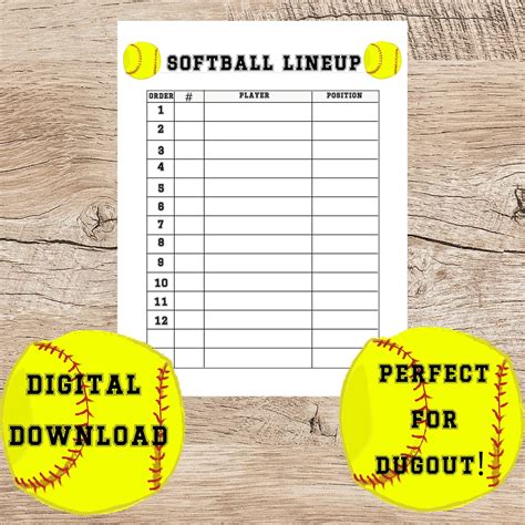 softball lineup card printable  dugout organization etsy