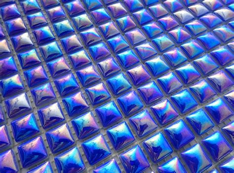 Blue Iridescent Glass Tiles 5 8 Domed Top 25 Mosaic Tiles
