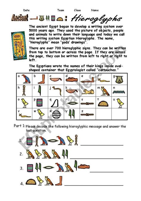 Ancient Egypt Hieroglyphics Worksheets 99worksheets