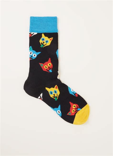happy socks cat sokken met print zwart de bijenkorf