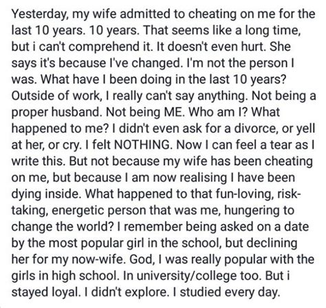 46 year old man discovers his wife s been cheating for 10