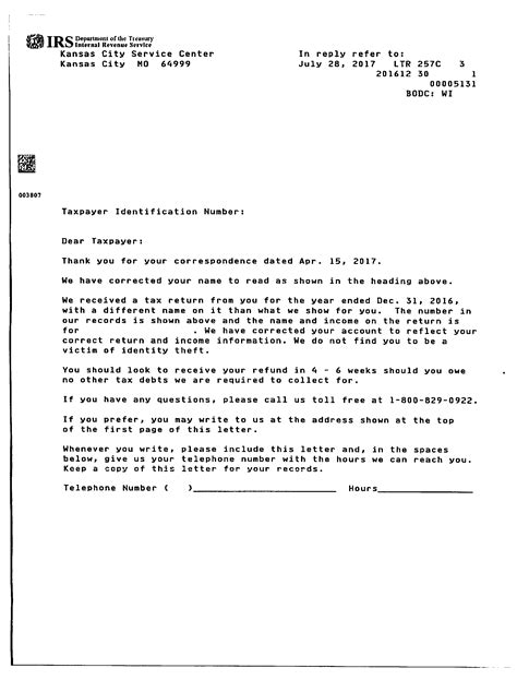 sample letter  irs  correction