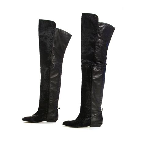 thigh high boots vintage 90s black leather and cowhide over