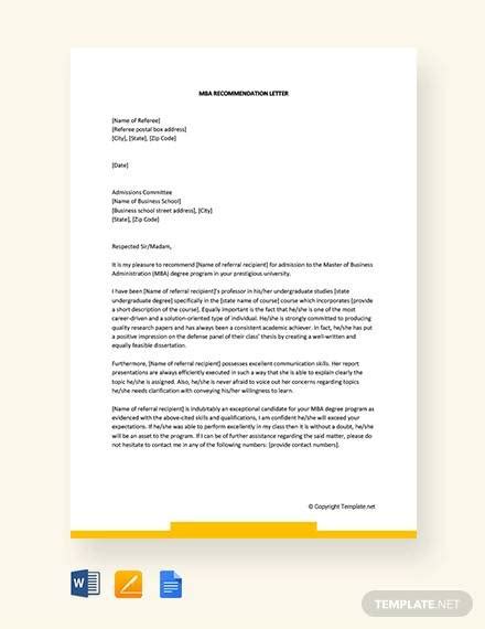 mba reference letter sample  template