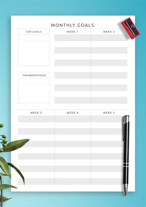 printable monthly goal setting template