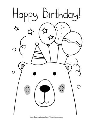 happy birthday bear  balloons coloring page  printable