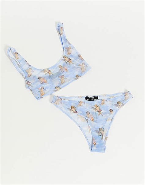 bershka mesh underwear set  cherub motif  blue asos