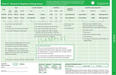 my licence the driving companion sample form