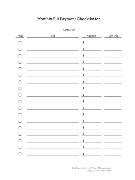 monthly bill payment  fillable template calendar design