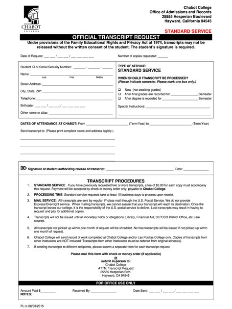 Chabot College Transcript Fill Out And Sign Printable Pdf Template