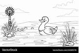 Pond Duck Coloring Vector sketch template