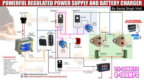 amp   variable power supply battery charger circuit electronic school projects