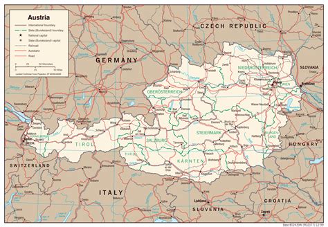 large detailed political  administrative map  austria  highways  major cities