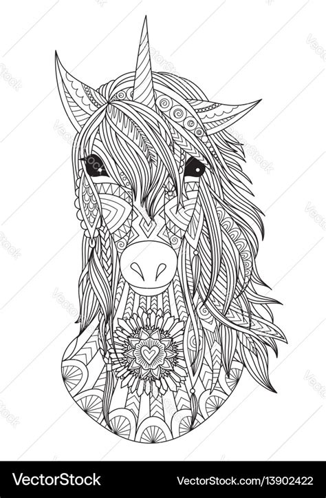 unicorn head coloring page royalty  vector image