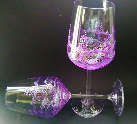 Hand Painted Wine Glasses Purple Wine Glasses Wedding Wine