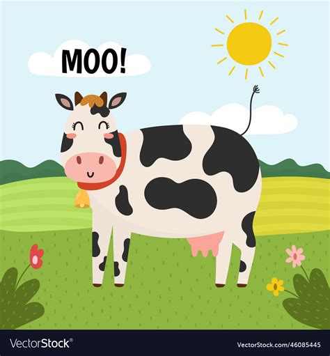 Cow Goes Moo Print Cute Farm Character Royalty Free Vector