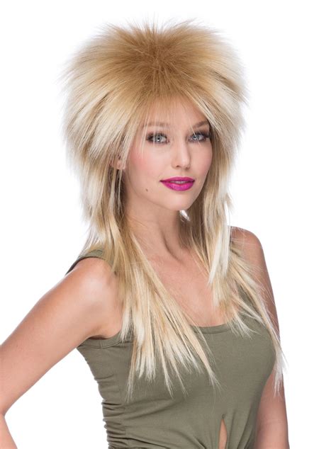 high quality extra long rocker retro 80 s spiked mixed blonde adult