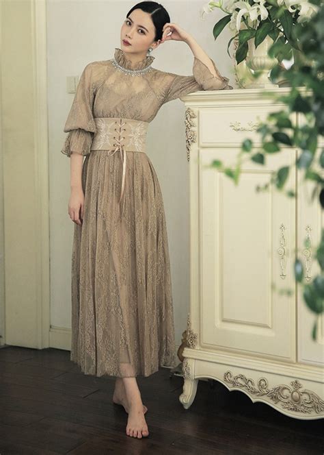 Vintage French Style Lace Dress Retro Royal Court Lace Elegant Long