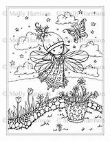 Fairy Coloring Pages Whimsical Molly Harrison Garden sketch template