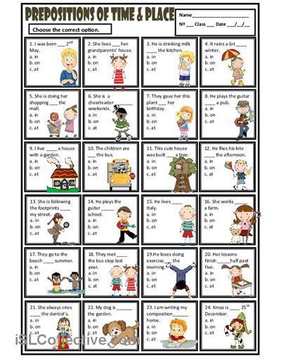prepositions  time  place  multiple choice activity projects