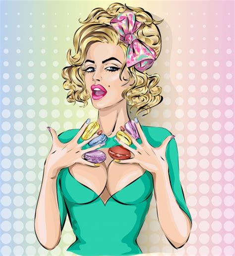 sexy pop art woman portrait with macarons pin up — stock vector
