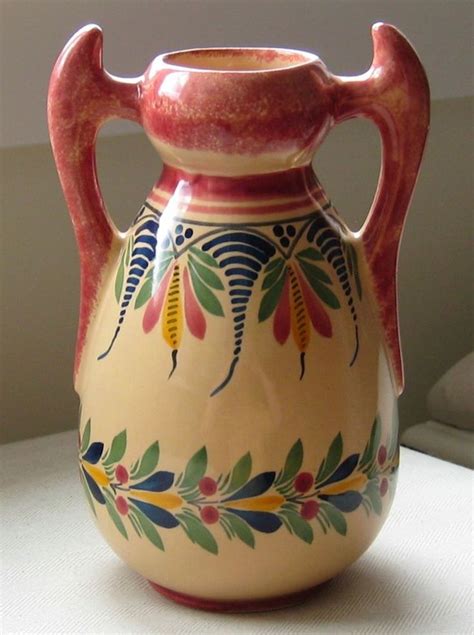 vintage henriot quimper french pottery double handled vase  french pottery pottery
