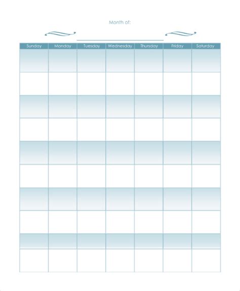 sample blank monthly calendar templates   ms word