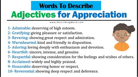 top  adjectives  appreciation words  describe appreciation