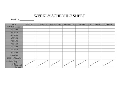 images   printable schedule sheets  weekly schedule