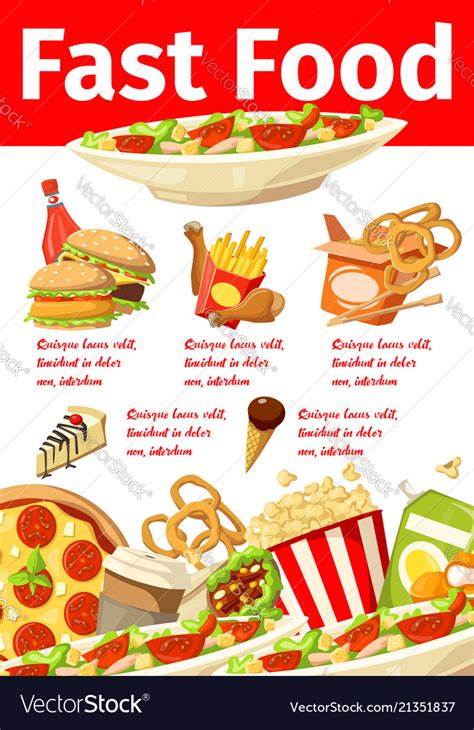 junkfood snacks fast food menu poster royalty  vector